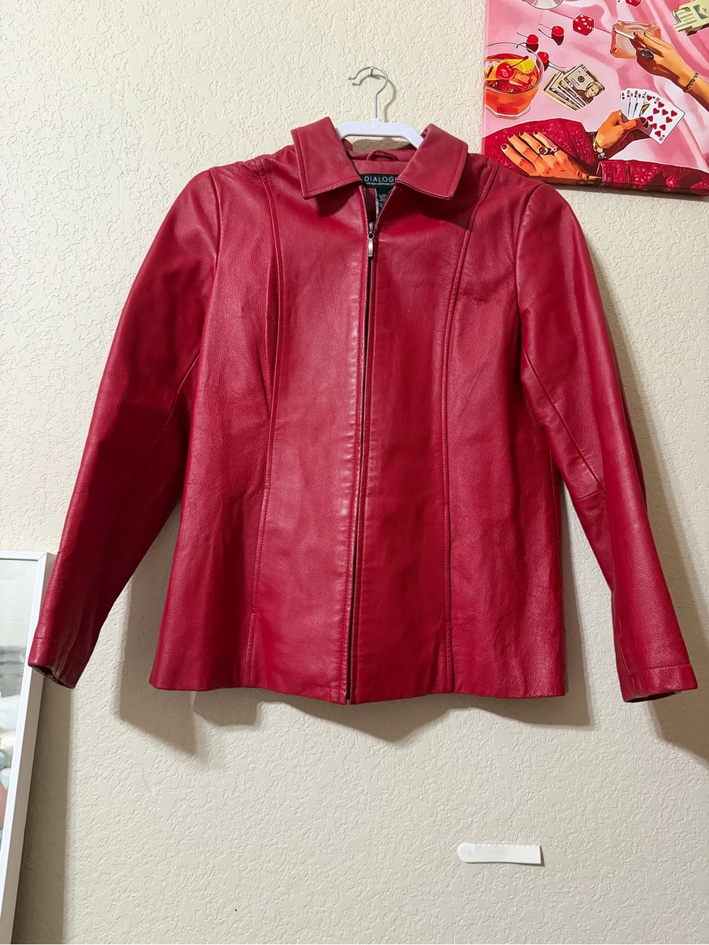 Dialogue Red Leather Zip-Front Women's Jacket